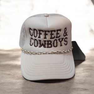 Coffee & Cowboys White Trucker Hat